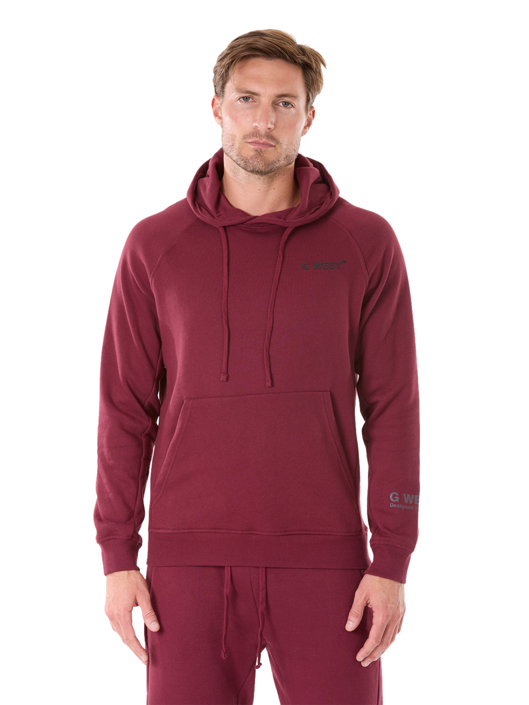 G WEST MENS FLEECE  PULLOVER  HOODIE - BURGUNDY