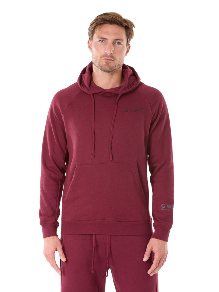 G WEST MENS FLEECE  PULLOVER  HOODIE - BURGUNDY