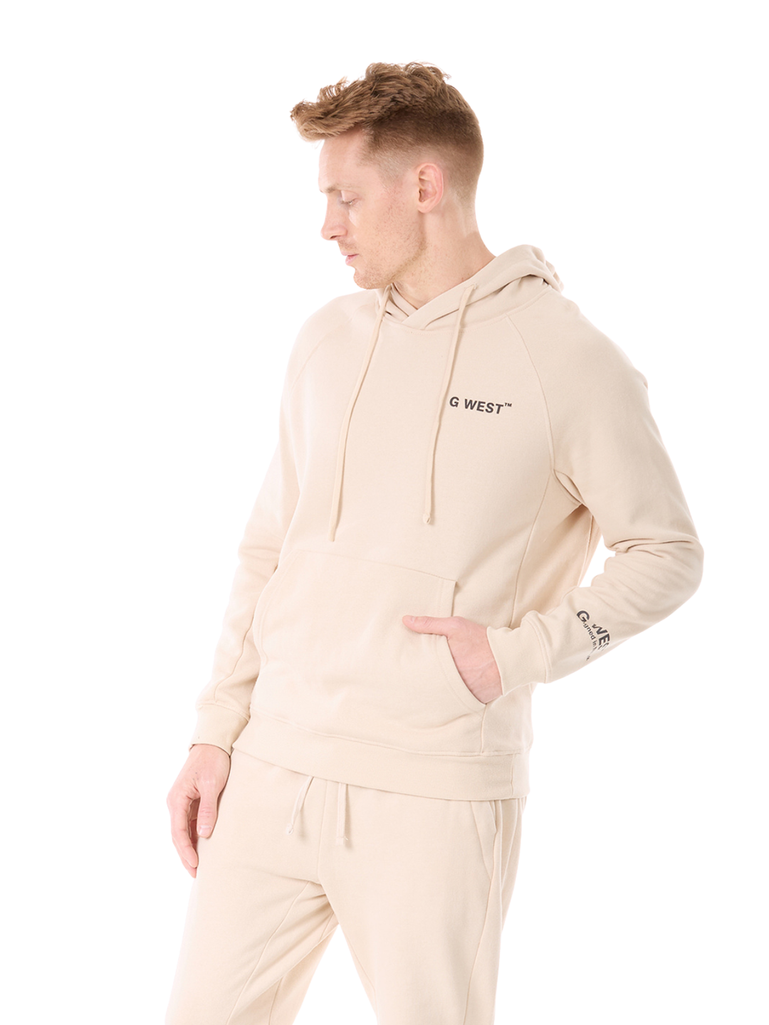 G WEST MENS FLEECE  PULLOVER HOODIE - BROWN RICE
