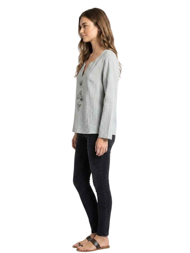 Gray Linen Embroidered Blouse