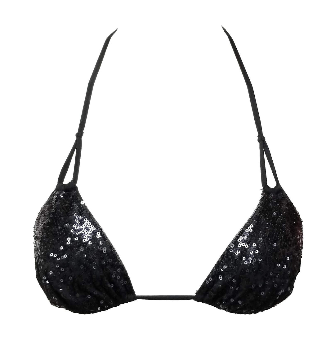 La Perla Triangle Sequinced Black Bikini Top Womens Style : 801225