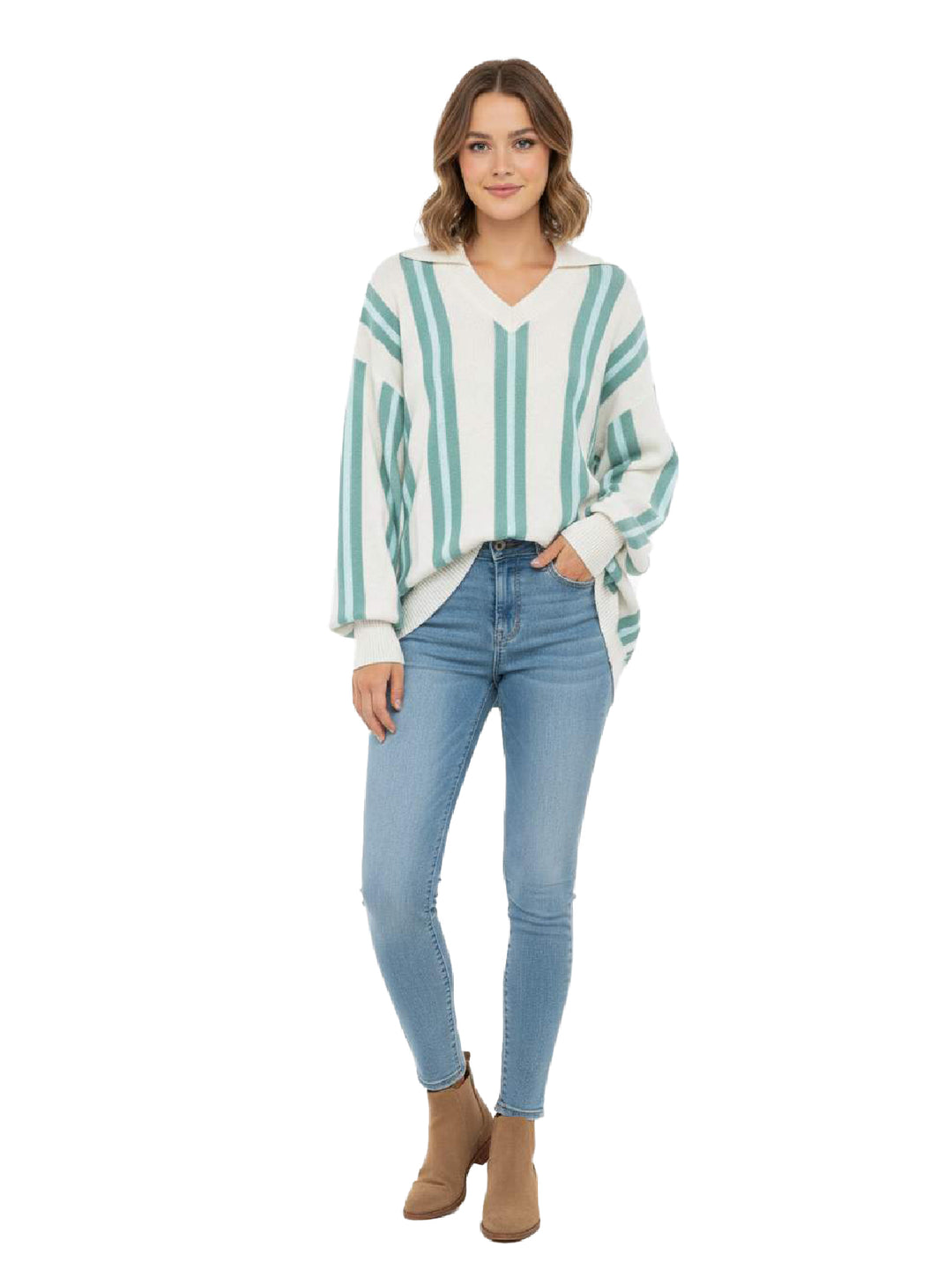 Wild Fable Women's Striped V-Neck Pullover Sweater