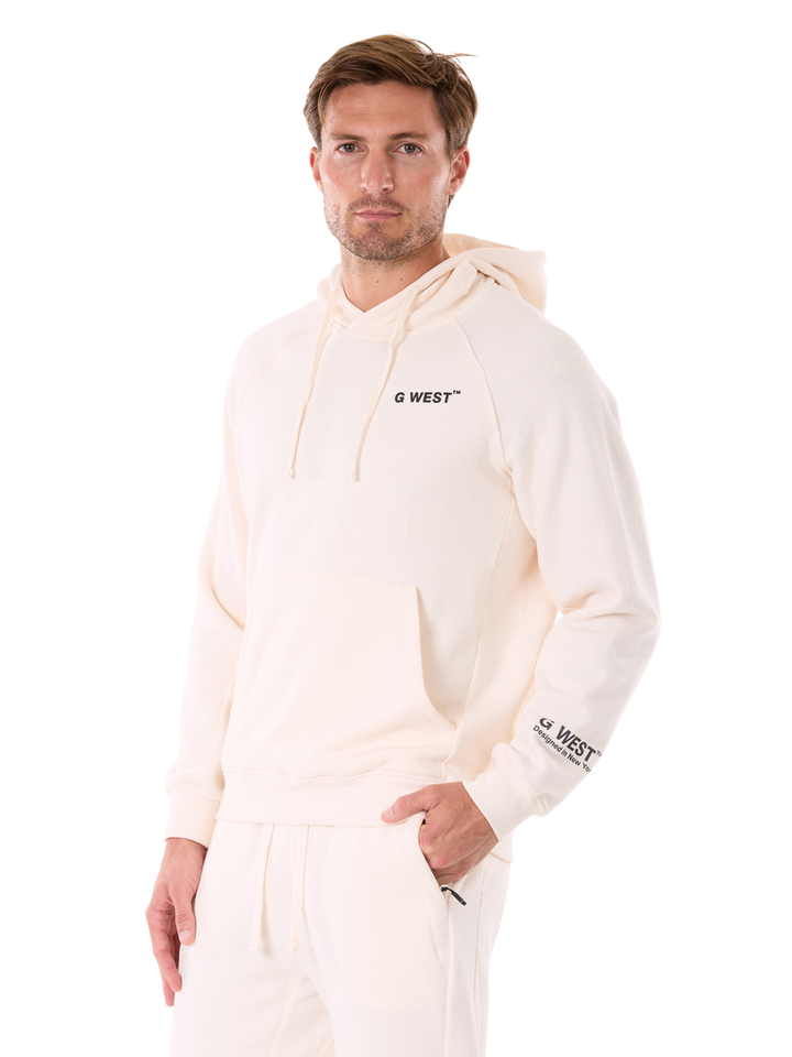 G WEST MENS FLEECE  PULLOVER HOODIE - WHISPER WHITE