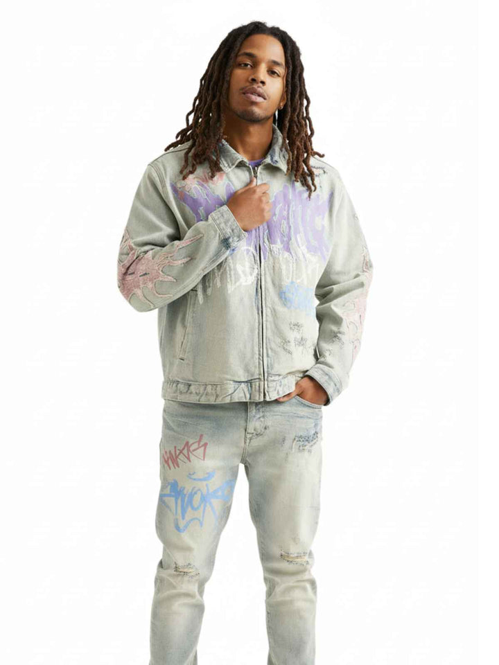 Smoke Rise Dystopia Fashion Denim Jacket Mens Style : Jj25146
