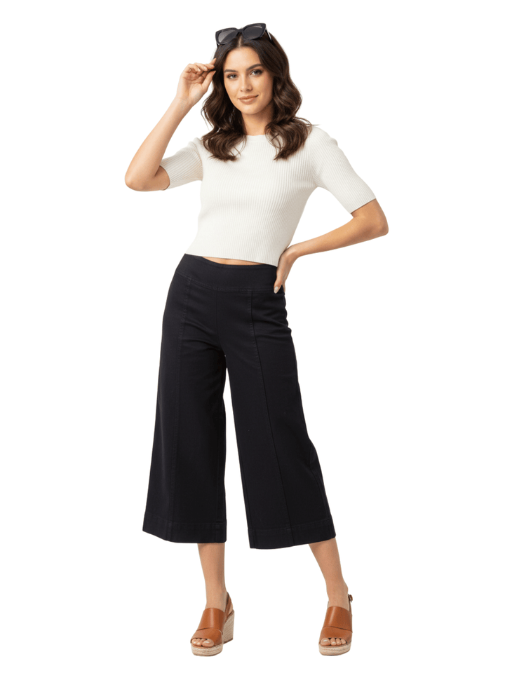 NYDJ Women's Black Cropped Wide Leg Pants