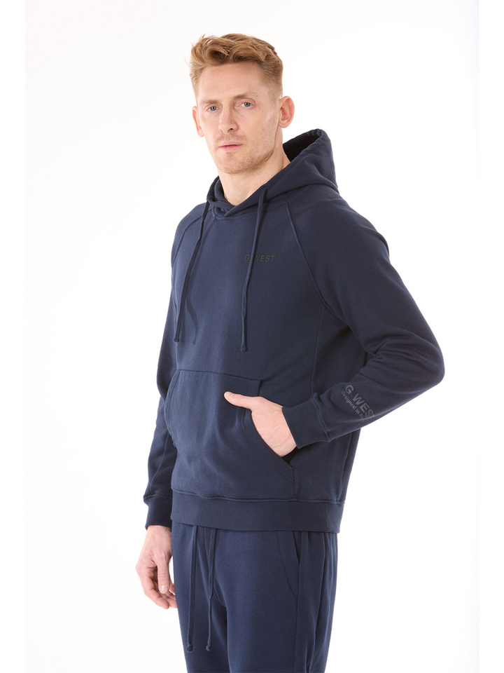 G WEST MENS FLEECE  PULLOVER HOODIE - NAVY BLAZER