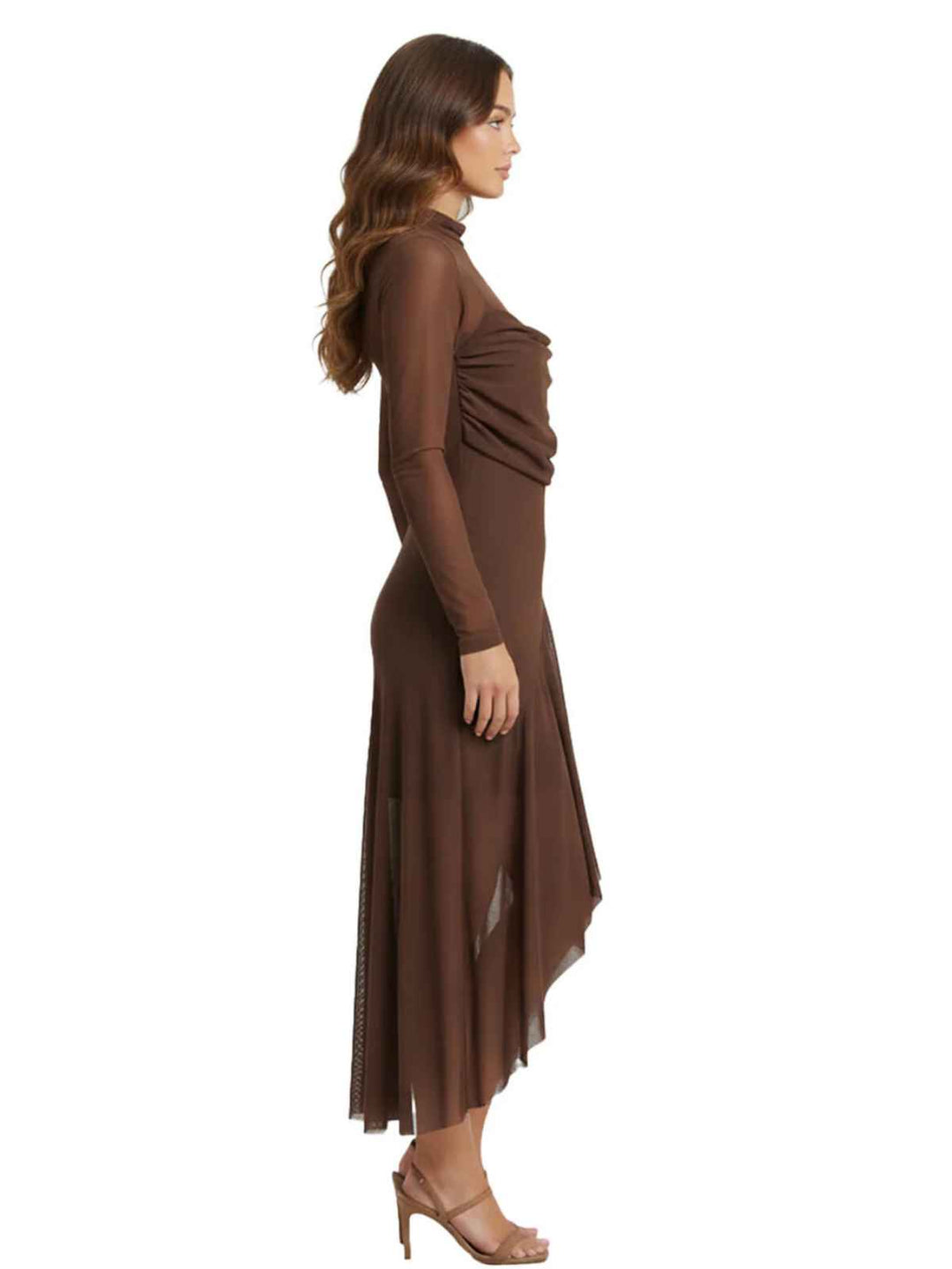NBD Brown Mesh Long Sleeve Dress
