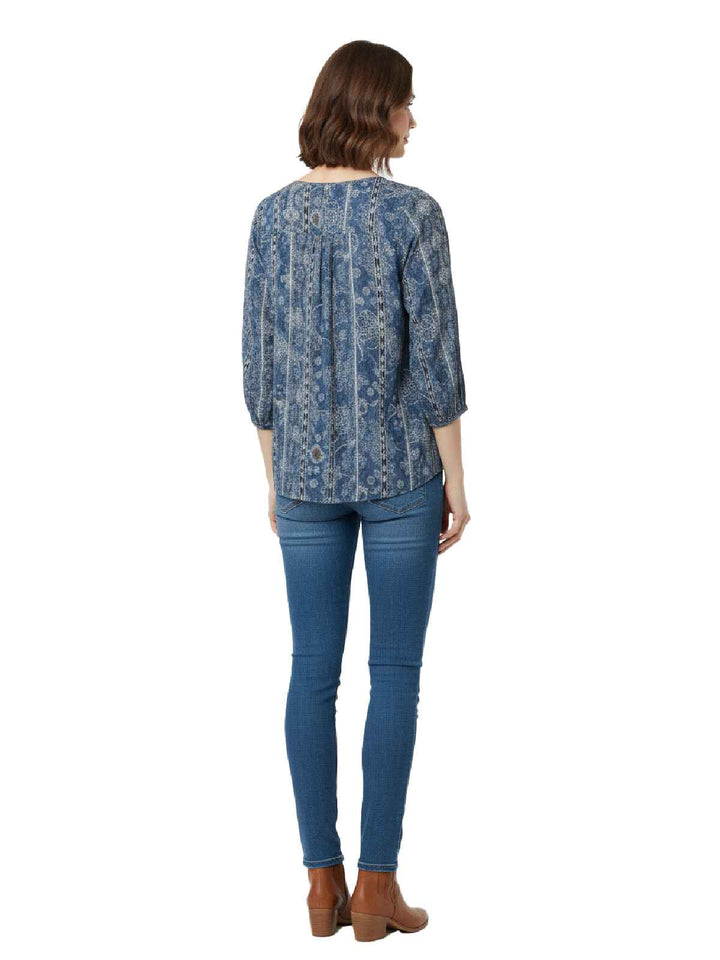 Lucky Brand Women's Cotton Blend Printed Blouse