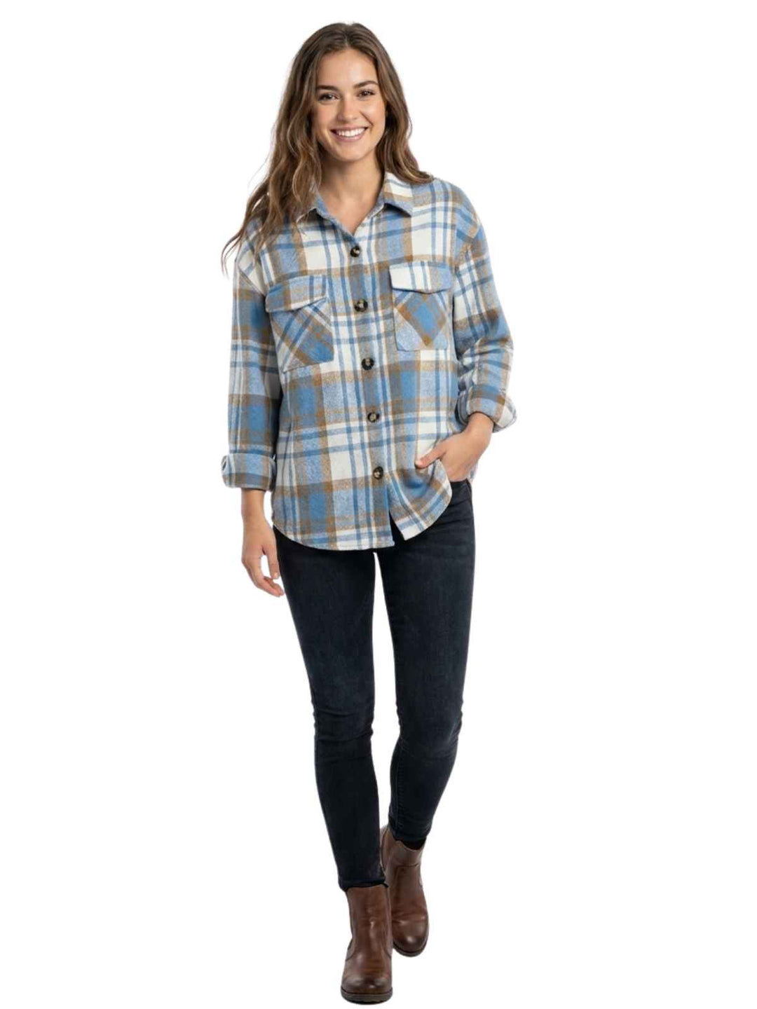 Blue Plaid Button-Up Shirt