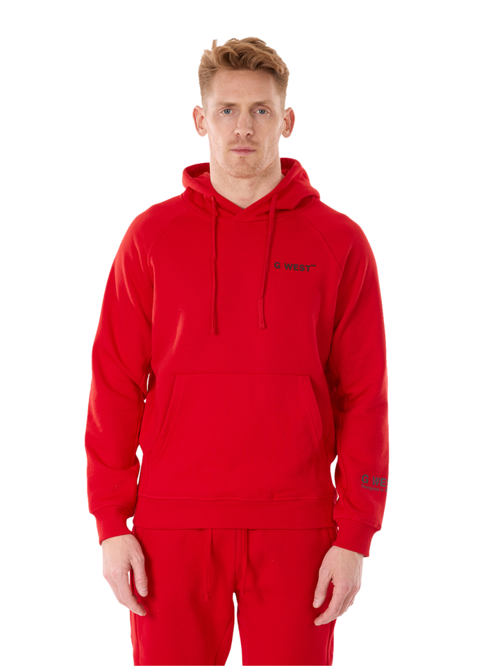 G WEST MENS FLEECE  PULLOVER HOODIE - RACING RED