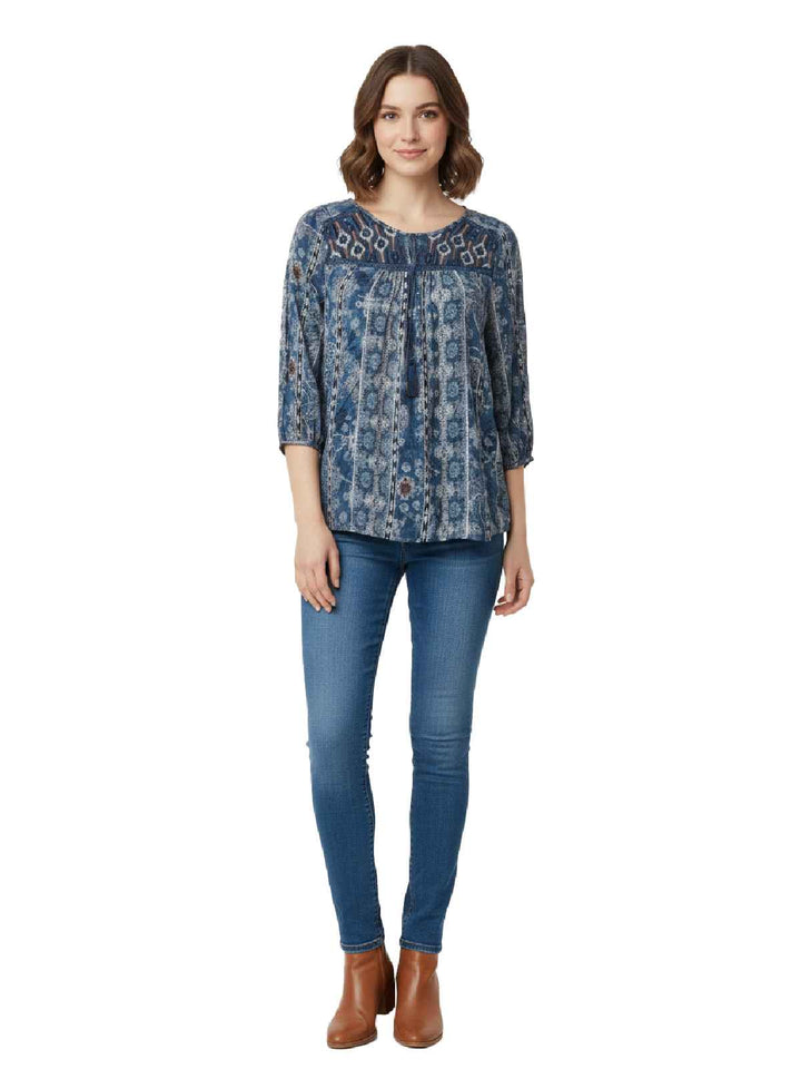 Lucky Brand Women's Cotton Blend Printed Blouse