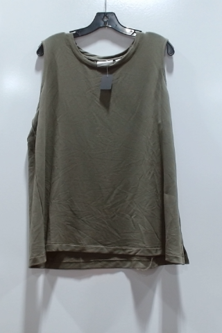 Eileen Fisher Green Cotton Sleeveless Sweatshirt