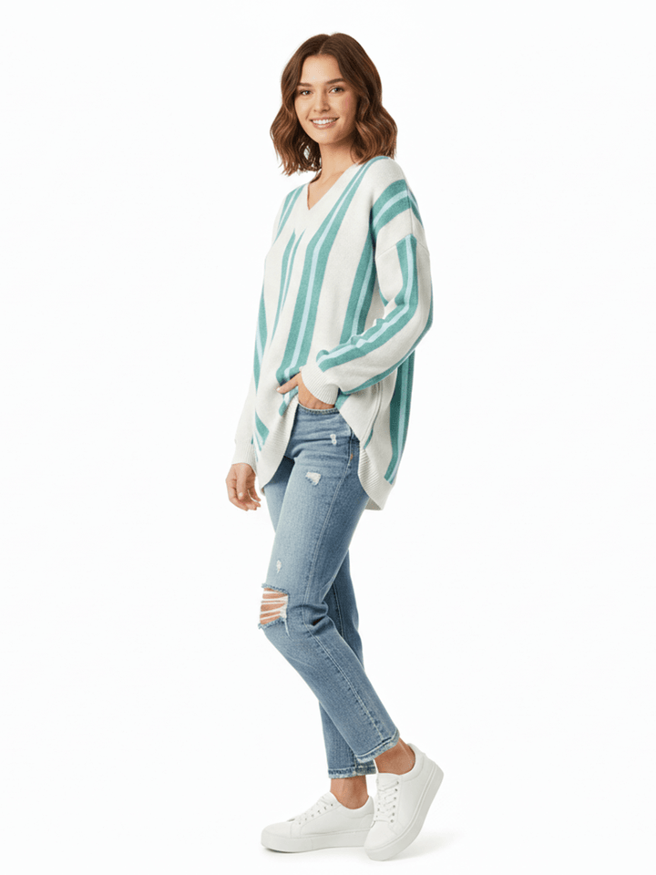 Wild Fable Women's Striped V-Neck Pullover Sweater