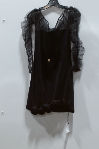 Black Velvet Mini Dress with Tulle Sleeves