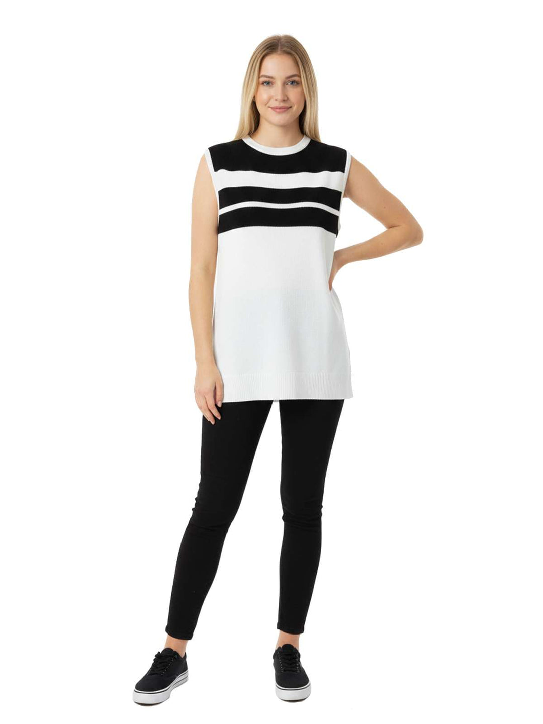 Black and White Striped Sleeveless Top