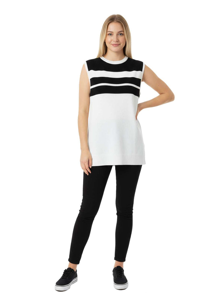Black and White Striped Sleeveless Top