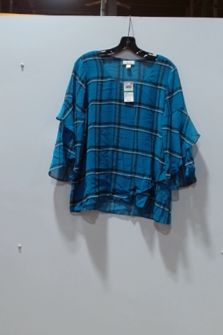 Crown & Ivy Plaid Ruffle Sleeve Blouse