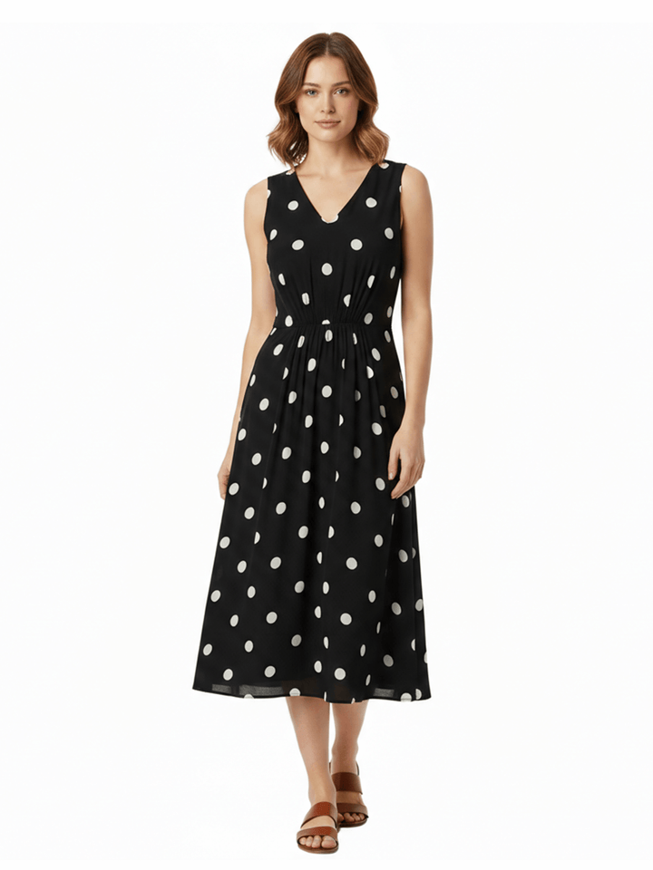 Anne Klein Women's Black Polka Dot Sleeveless Dress