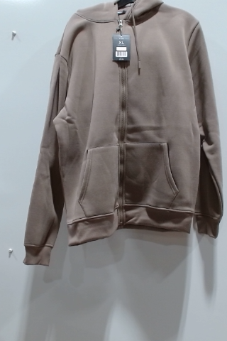 BoohooMAN Men's XL Zip Up Hoodie Sweatshirt Brown Cotton