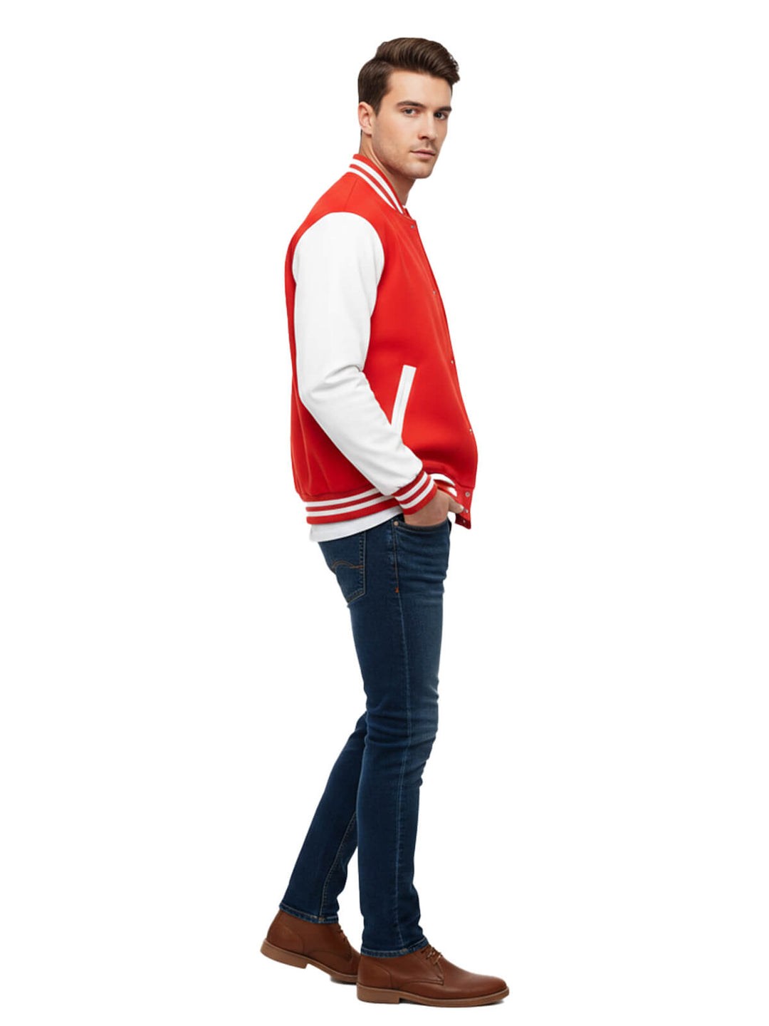 Red and White Button-Up Jacket