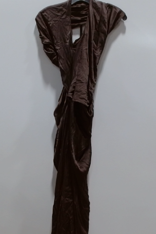 Brown Satin Draped Dress