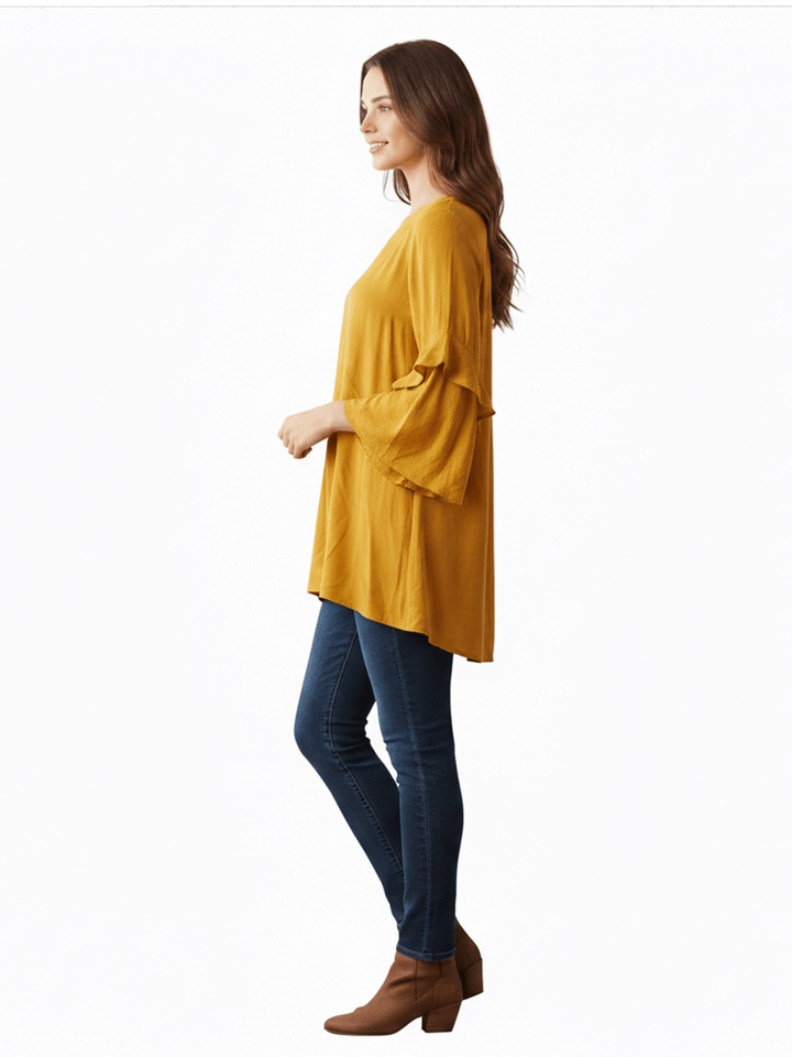 NY Collection Women's Yellow Long Sleeve Blouse