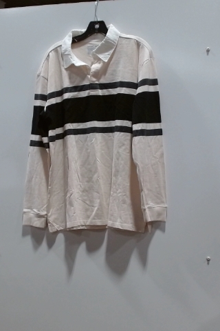 Beige Striped Long Sleeve Polo