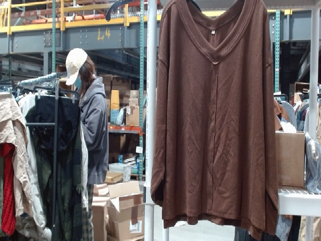 Brown Long Sleeve V-neck Top