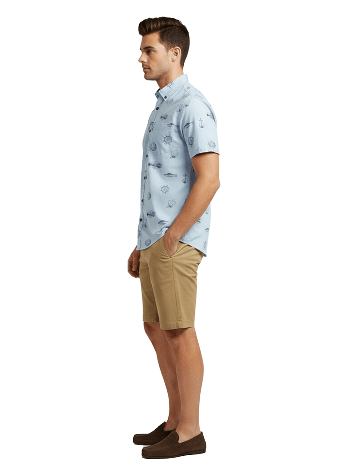 Blue Patterned Short Sleeve Shirt