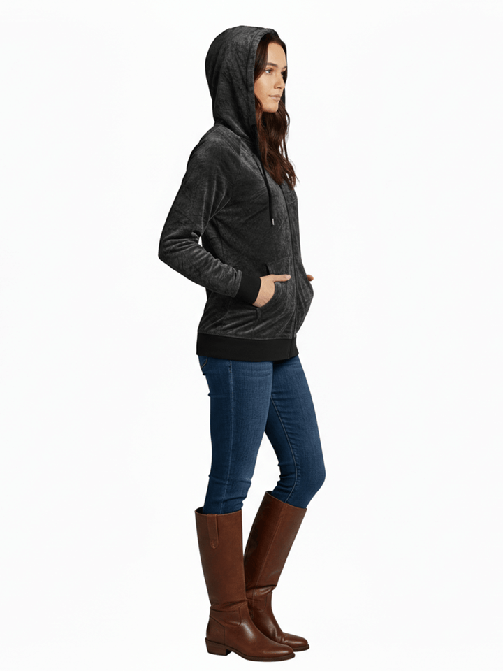 Colsie Women's Gray Full-Zip Velour Hoodie