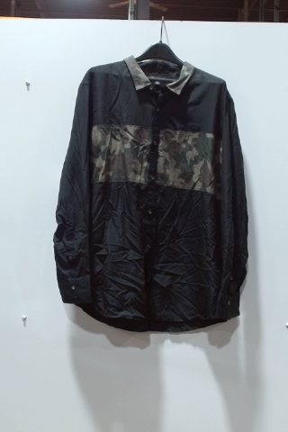 Black Camo Panel Button-Down Shirt