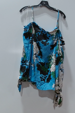 Who What Wear Women's Floral Print Tie Sleeve Tank Top Blue