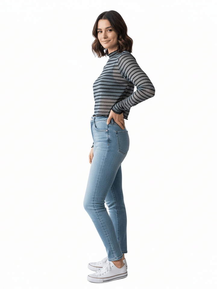 H&M Gray Striped Long Sleeve Top