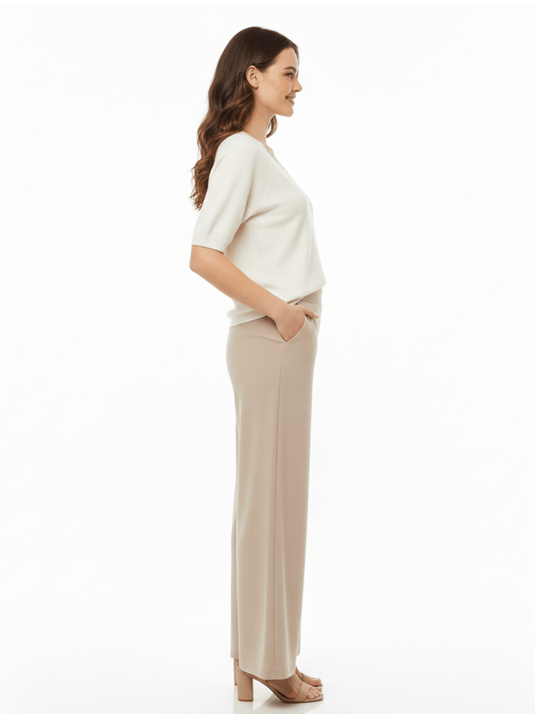 Beige Polyester Pants