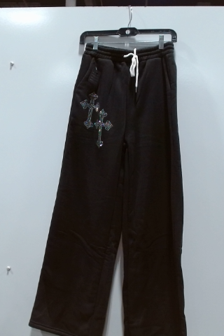 Black Cotton Blend Rhinestone Cross Activewear Joggers