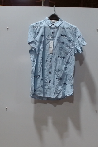 Blue Patterned Short Sleeve Shirt