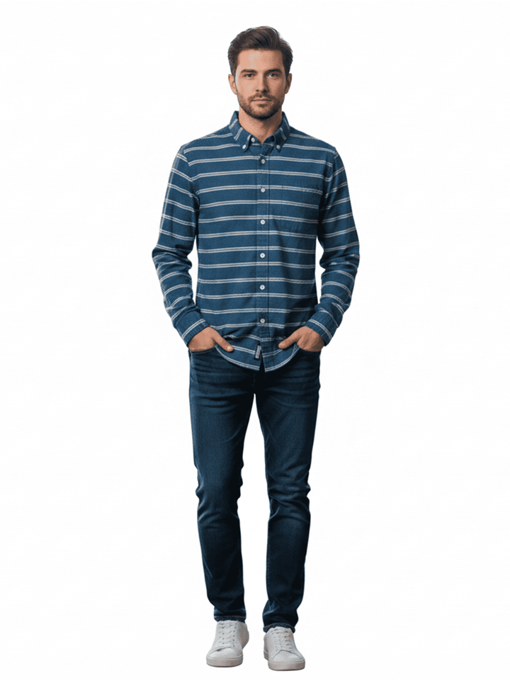Tommy Hilfiger Blue Striped Long Sleeve Button Down Shirt
