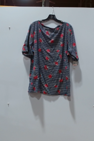 Style & Co Blue Floral Striped T-Shirt