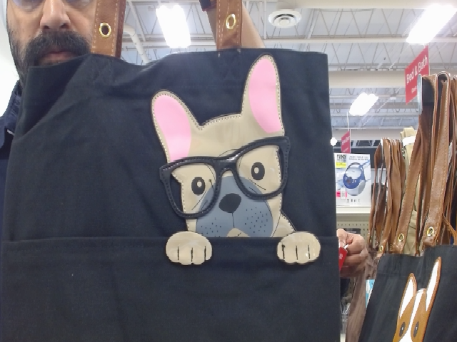 Black Canvas Tote Bag with French Bulldog Design
