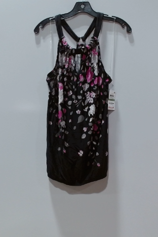 White House Black Market Black Floral Sleeveless Blouse