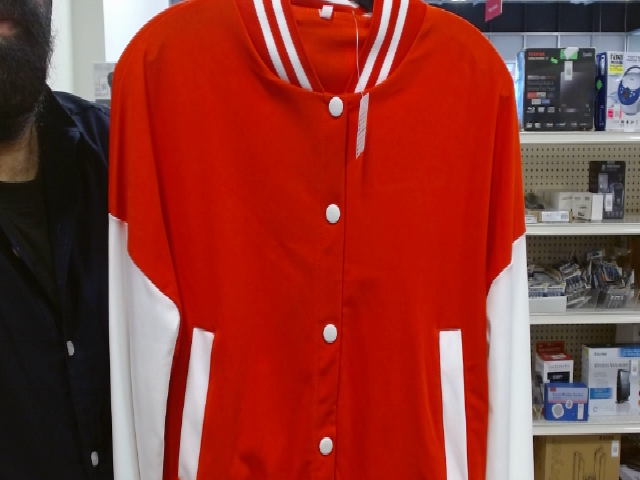 Red and White Button-Up Jacket