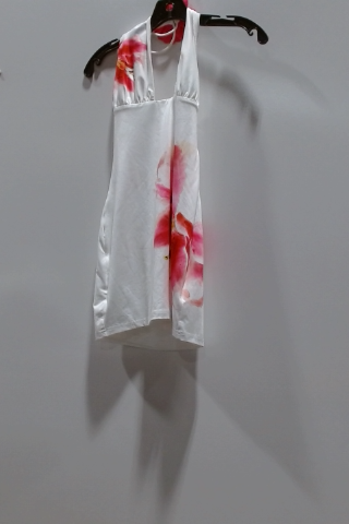 White Floral Satin Halter Mini Dress