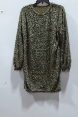 Green Crew Neck Long Sleeve Mini Dress