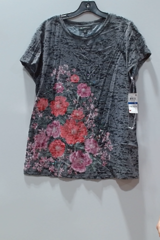 INC International Concepts Gray Velvet Floral Blouse