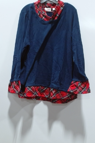 Alfred Dunner Women's Navy Blue Plaid Layered-Look Sweater