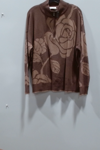Brown Floral Quarter Zip Sweater