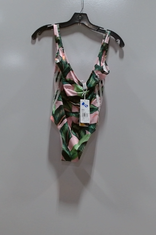 Pink Leaf Pattern One Piece Swimsuit