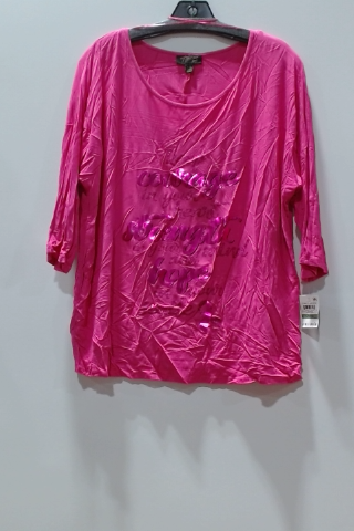 Style & Co. Women's Blouse 3/4 Sleeve Round Neck Pink