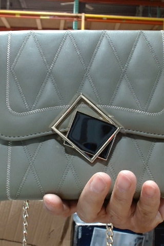 Grey Quilted Chain Strap Handbag