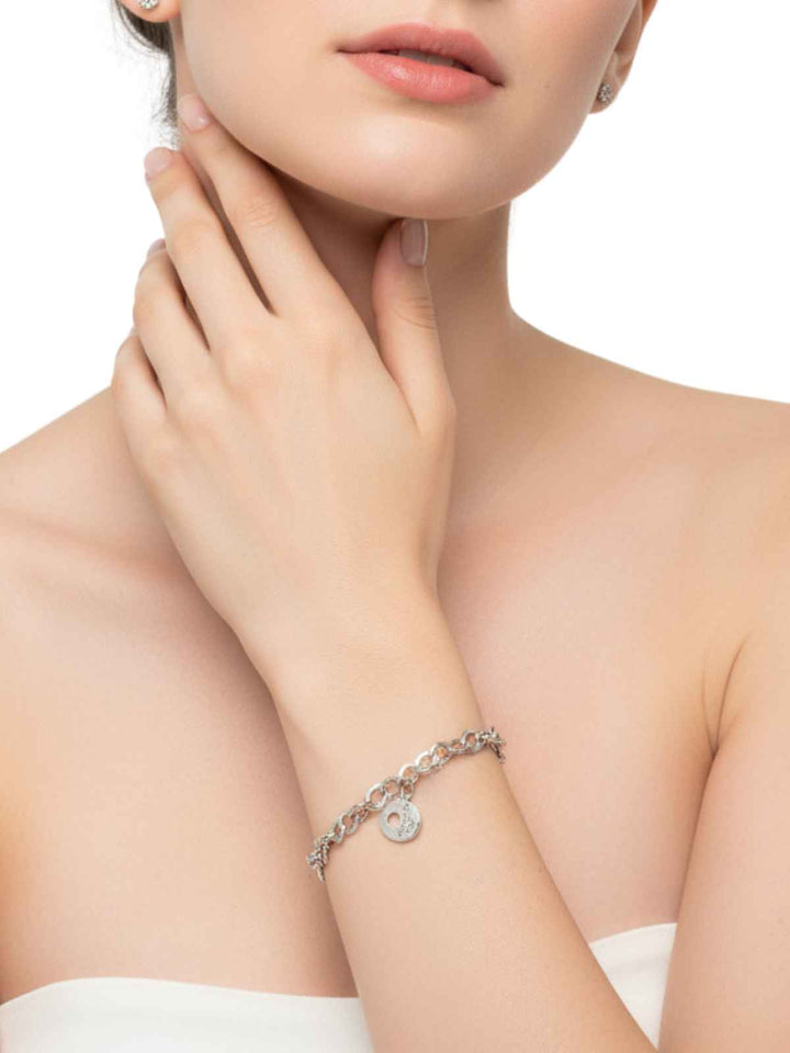 Macy's Silver Tone Accent Stone Charm Bracelet
